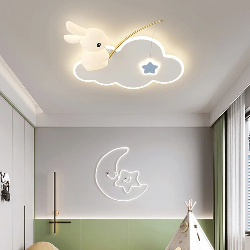 Creative Children's Room Ceiling Lamps Carrot Cloud Rabbit Ceiling Light Nursery Room School Baby Girl Bedroom Chandelier AC220V