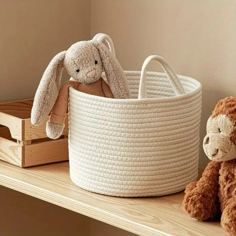 panier de rangement jouets bébé et enfant en corde de coton