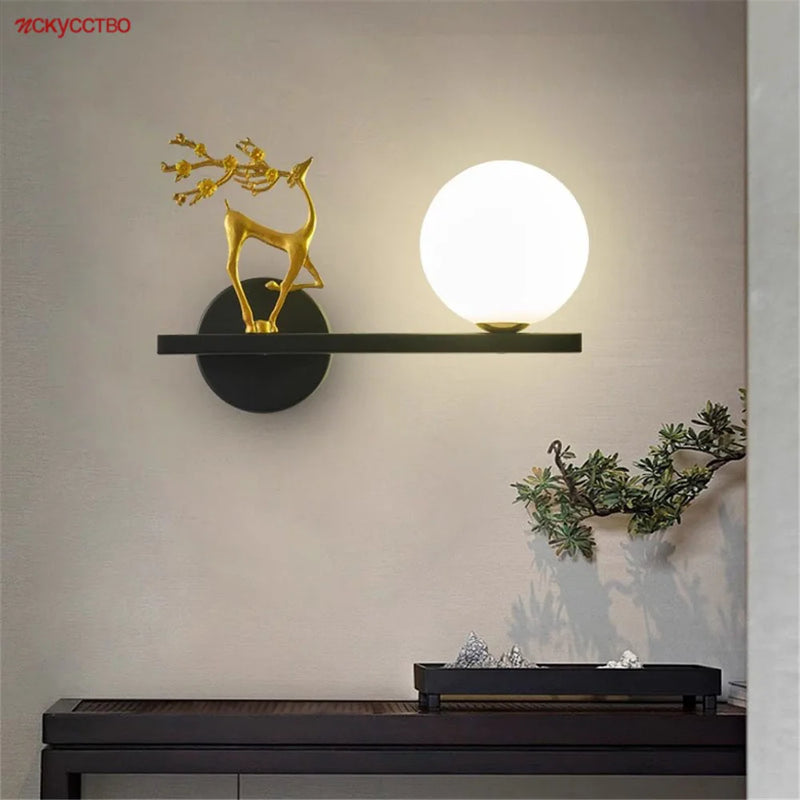 applique murale led cerf doré pour décoration artistique intérieure