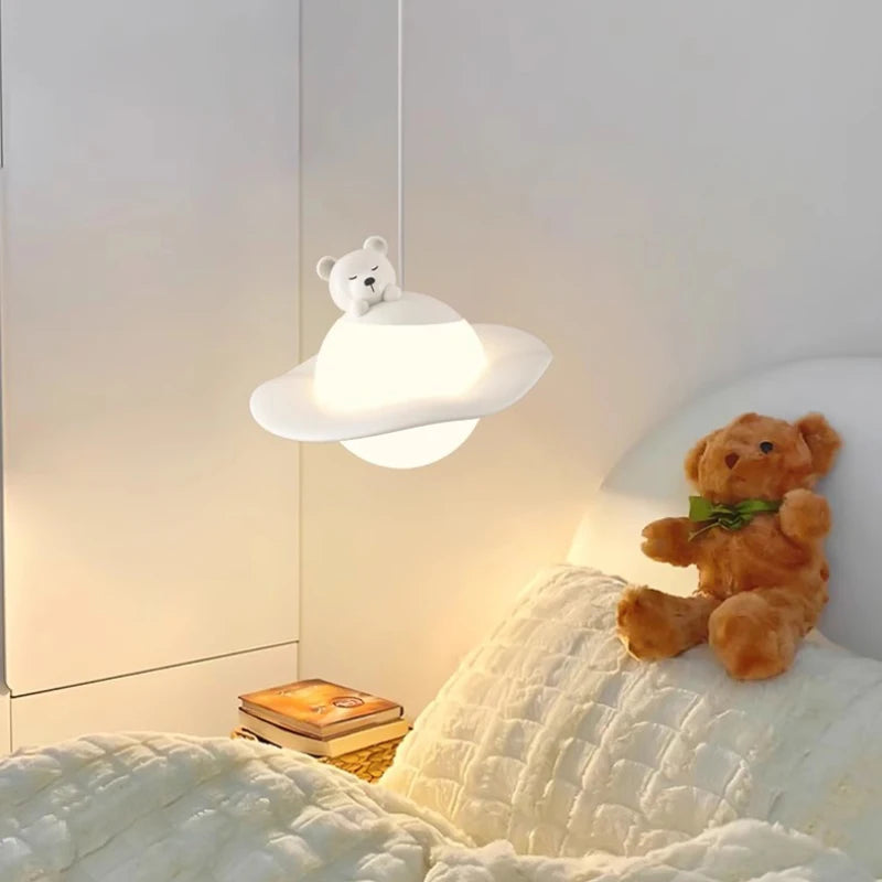 lustre mignon en forme de lapin ours et lune pour chambre d'enfant