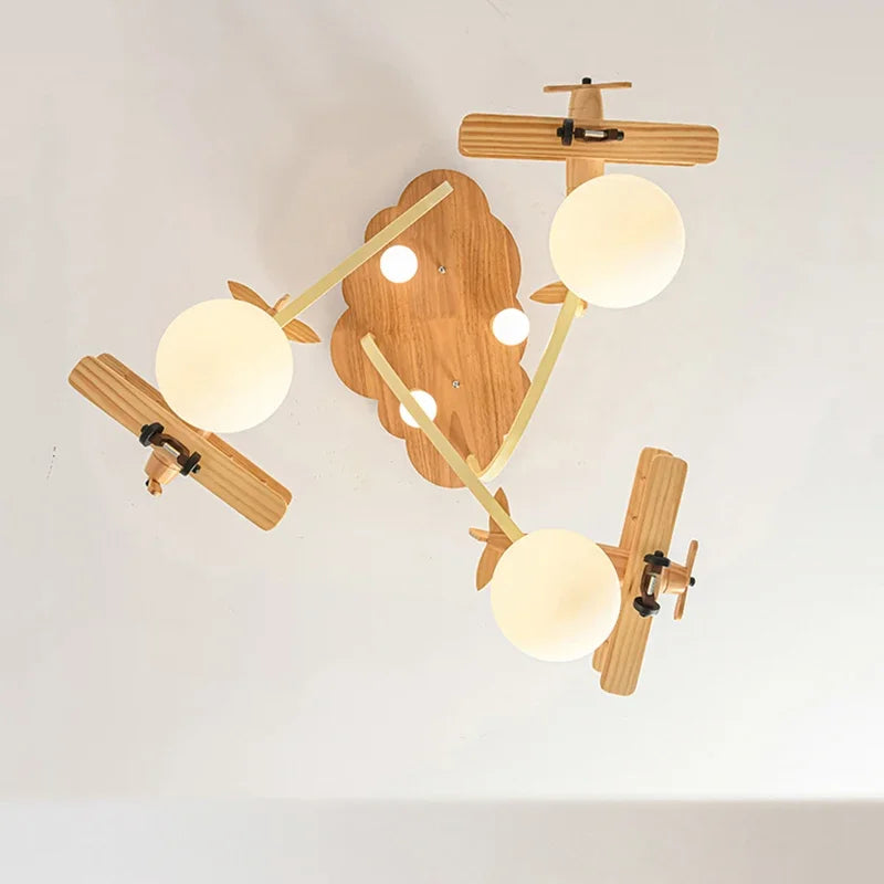 lustre en bois avion pour chambre d'enfant plafonnier led