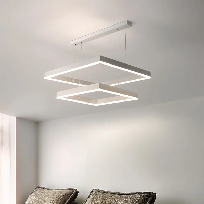 Modern Square LED Chandelier, White Living Restaurant, Kitchen, Bedroom, Rectangular Chandelier, Chandelier