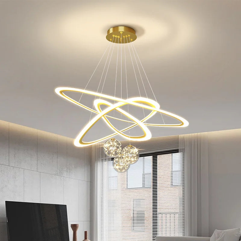 suspension moderne led anneaux design pour intérieur