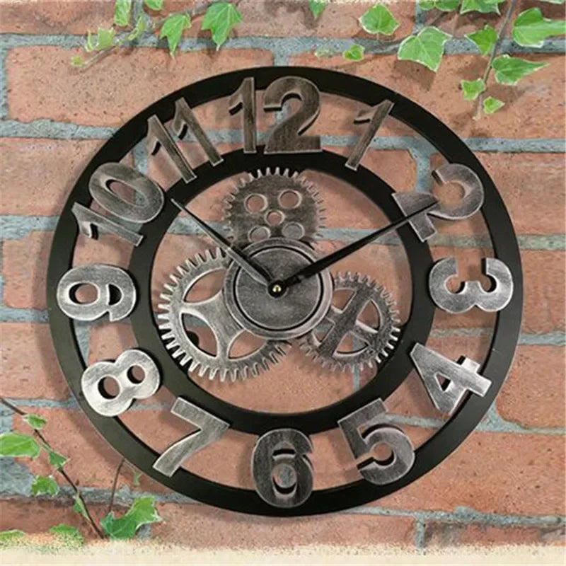 horloge murale rétro en bois style industriel pour décoration intérieure