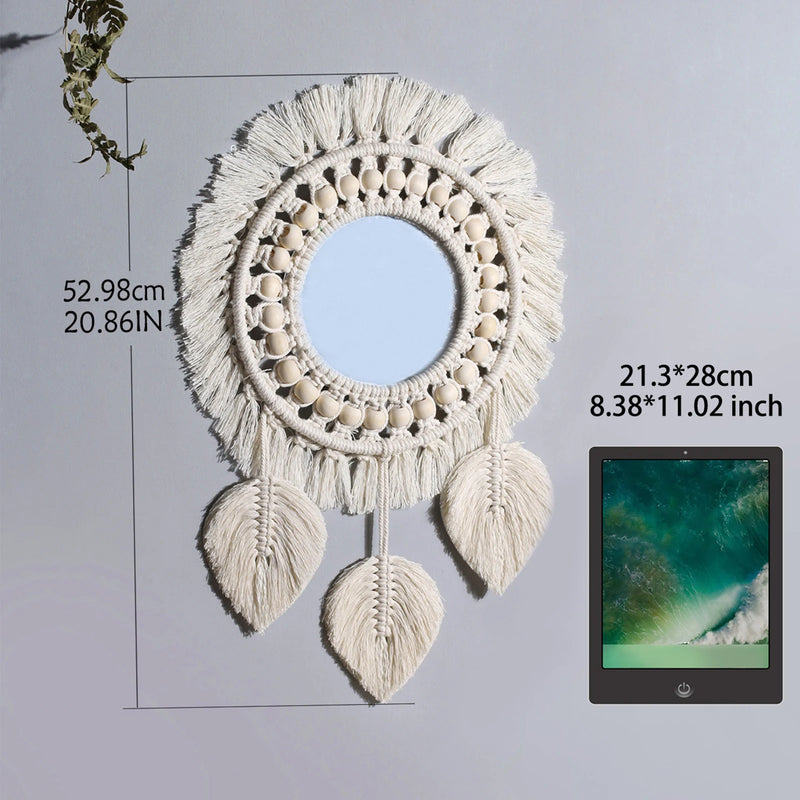 miroir décoratif boho en macramé pour décoration murale artisanale