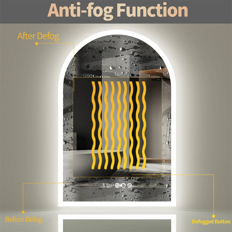 miroir LED intelligent avec affichage température heure et antibuée