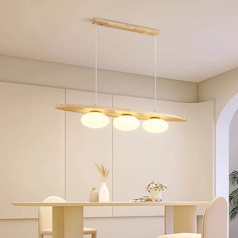 lustre en bois massif avec suspension en verre artistique pour intérieur