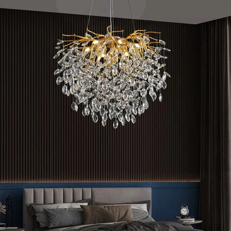 lustre en cristal doré design nordique à led décoratif