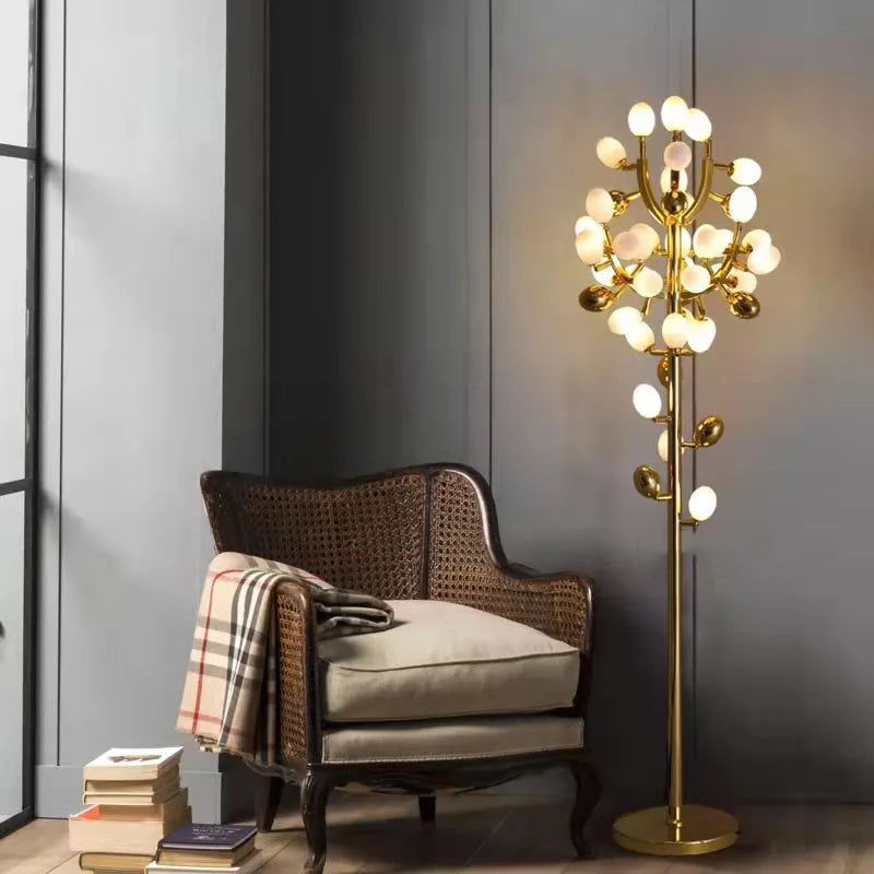 Nordic modern grape design LED floor lamp, gold G9 bulb, dining room, bedroom, sofa, white glass, home decoration floor lamp