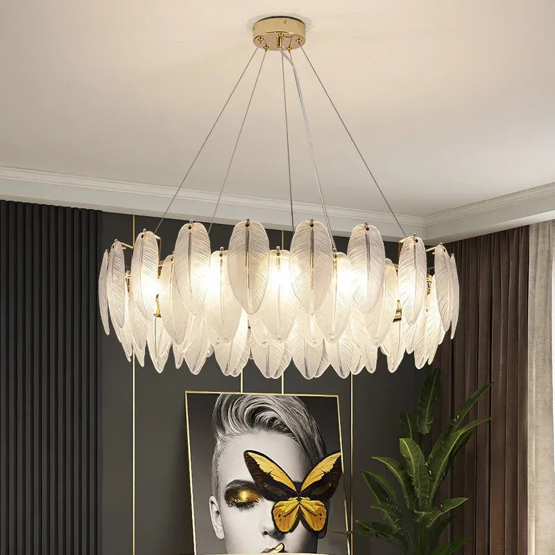 Feather Glass Led Chandelier Pendant Lights Suspension Hanging Lamp for Living Room Bedroom