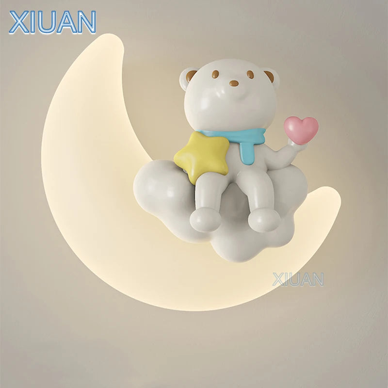 applique murale romantique lune ange ours fille enfant