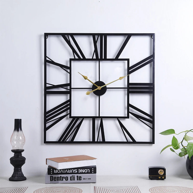 horloge murale moderne 3D rétro carrée chiffres romains décoration silencieuse