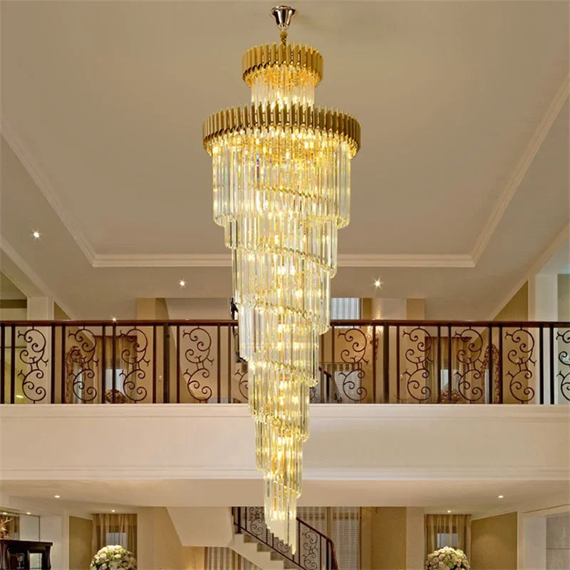 lustre led spirale luxe suspension cristal pour hauts plafonds