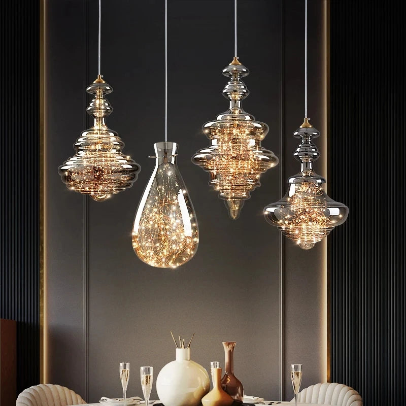 lustre en cuivre moderne avec cristal et éclairage led