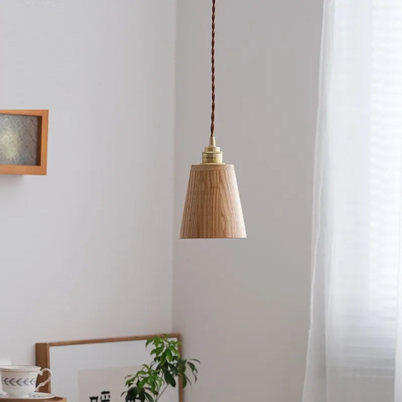 suspension led loft moderne en bois avec abat-jour laiton