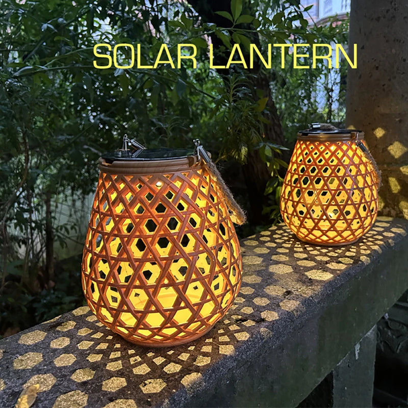 lanterne solaire étanche haute luminosité décoration jardin tissée bambou