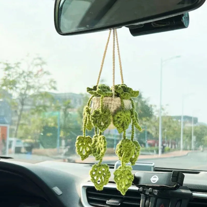 crochet suspendu créatif pour décoration de voiture plante en pot