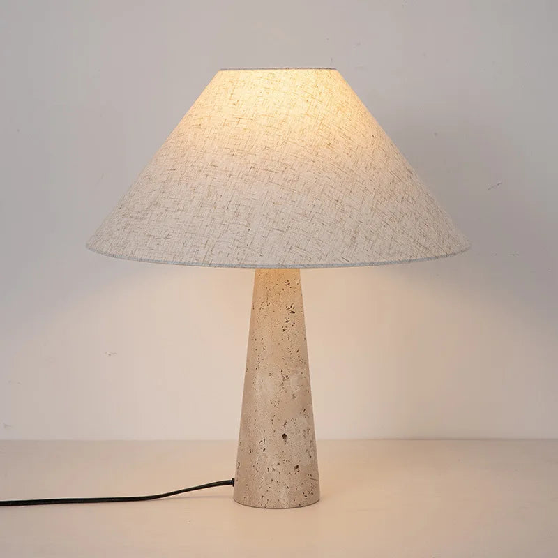 Off White Stone Table Lamp Fabric Shade Desk Light with Changeable Bulb