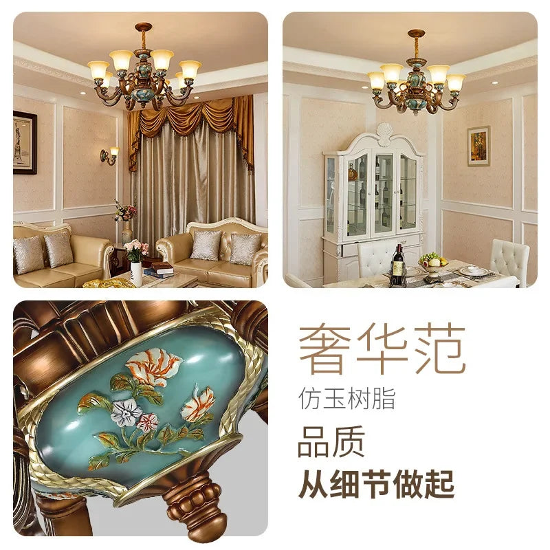 European style bedroom light, living room resin chandelier, LED glass and iron art chandelier