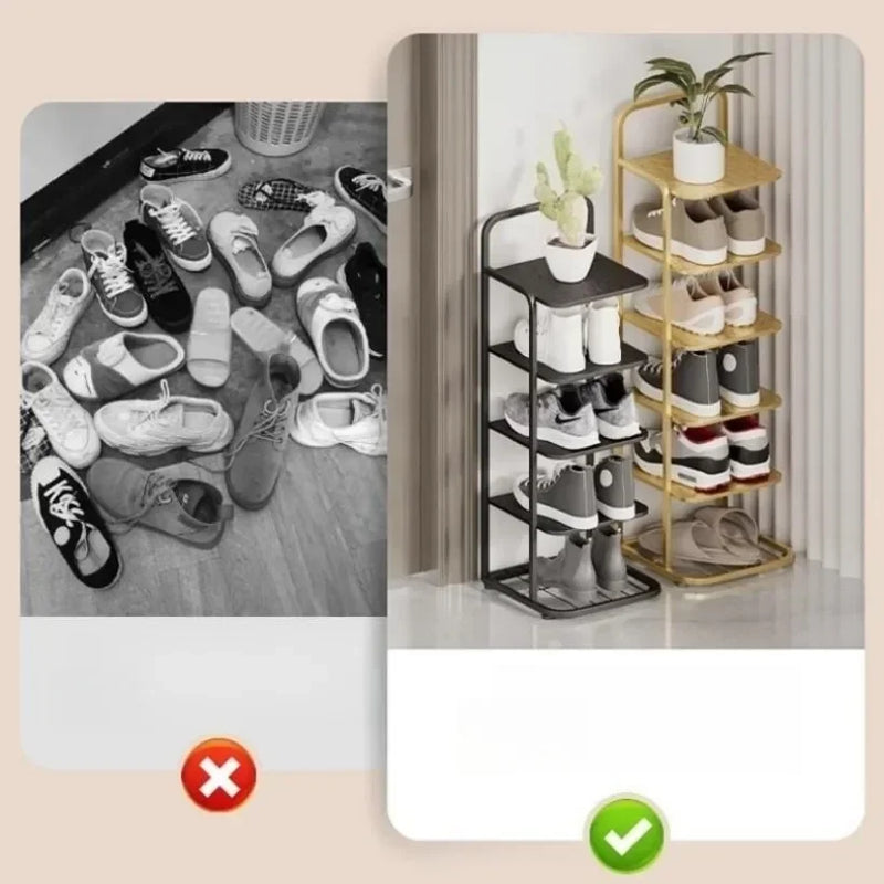 étagère à chaussures moderne en métal pour un rangement vertical élégant