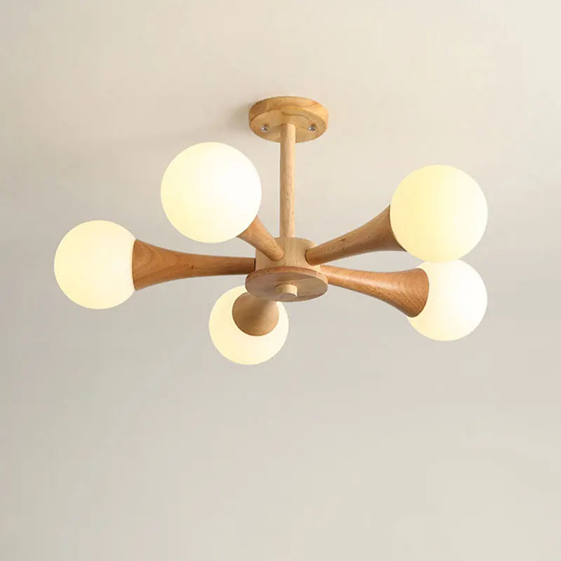 lustre nordique en bois et verre design ferme pour intérieur moderne