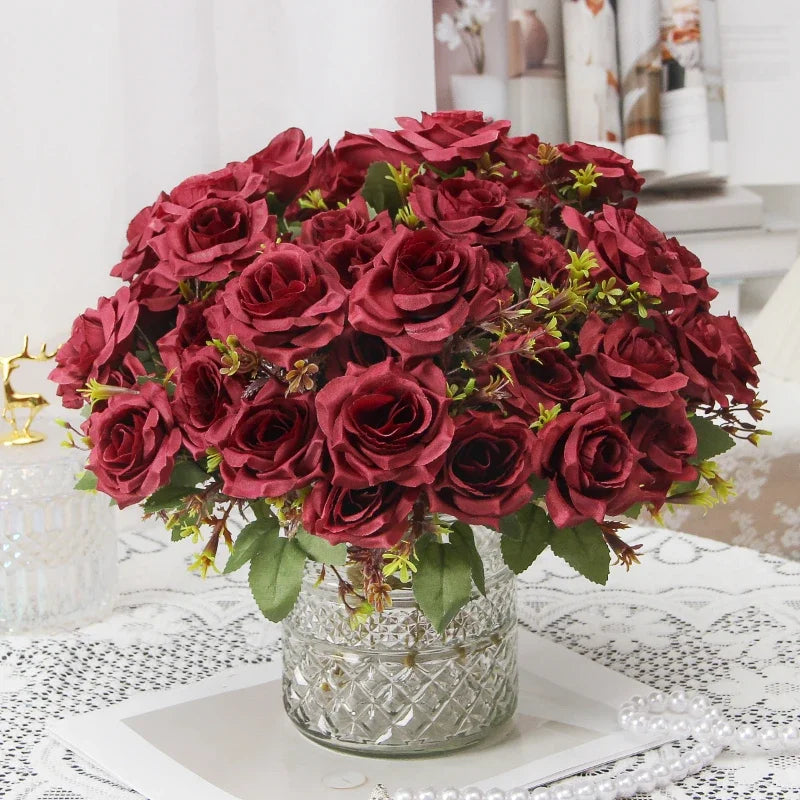 bouquet de roses décoratives en soie parfum de miel pour décoration intérieure