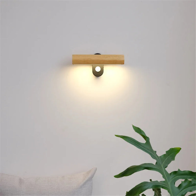 applique murale rotative minimaliste en bois avec interrupteur LED