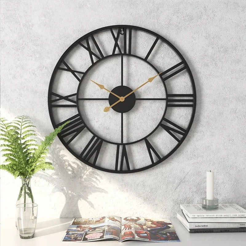 horloge murale décorative 3d moderne style rétro romain silencieuse en métal