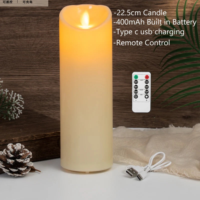 bougie pilier led rechargeable à distance avec minuterie et ambiance festive