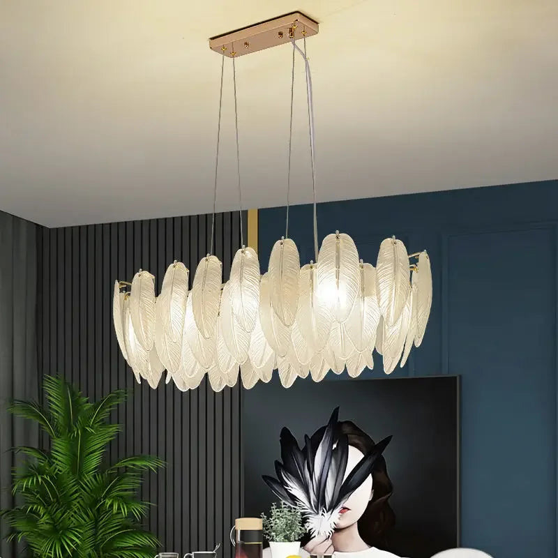 Feather Glass Led Chandelier Pendant Lights Suspension Hanging Lamp for Living Room Bedroom