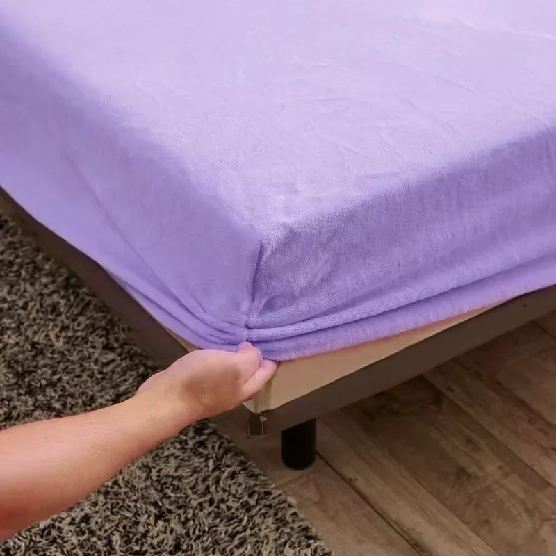 drap-housse élastique en peluche doux pour lit double