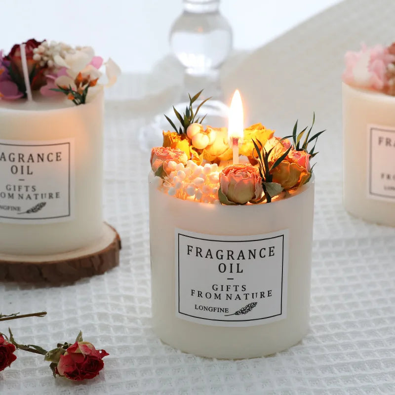 bougie parfumée fleurs séchées en cire de soja décorative et romantique