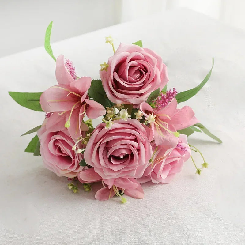 décoration mariage bouquet lys et roses artificiels parfumé fleurs de jardin