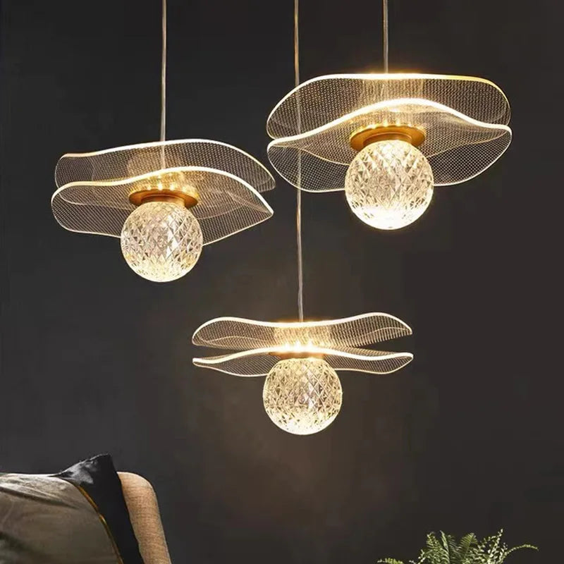 suspension moderne en forme de feuille de lotus personnalisable en cristal