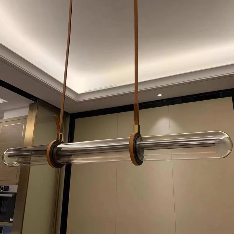 suspension en cuir et verre led design minimaliste et luxueux