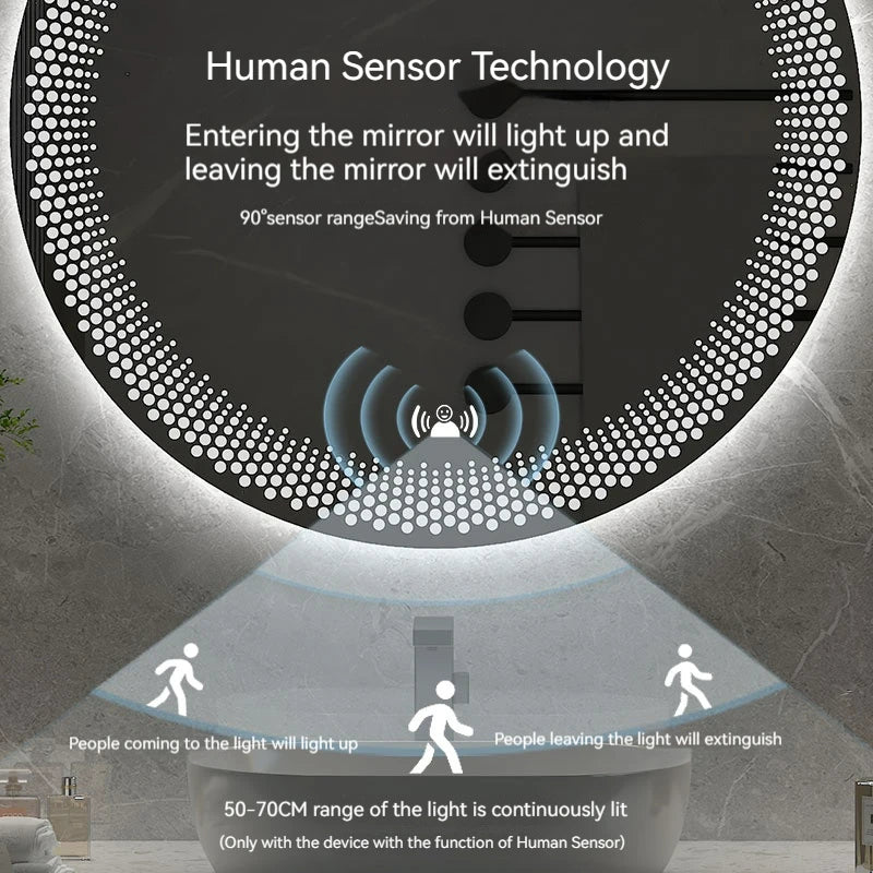 miroir rond à led avec rétroéclairage réglable et antibuée intelligent