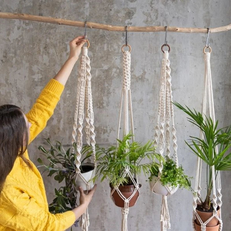 support de plante en macramé suspendu fait main en coton naturel