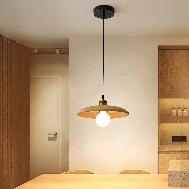 lustre moderne minimaliste en bois massif suspendu