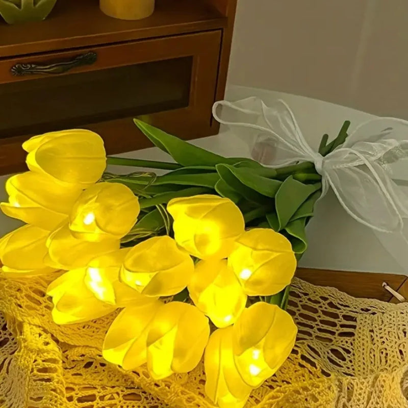 lampe tulipe décorative avec fleurs artificielles pour intérieur