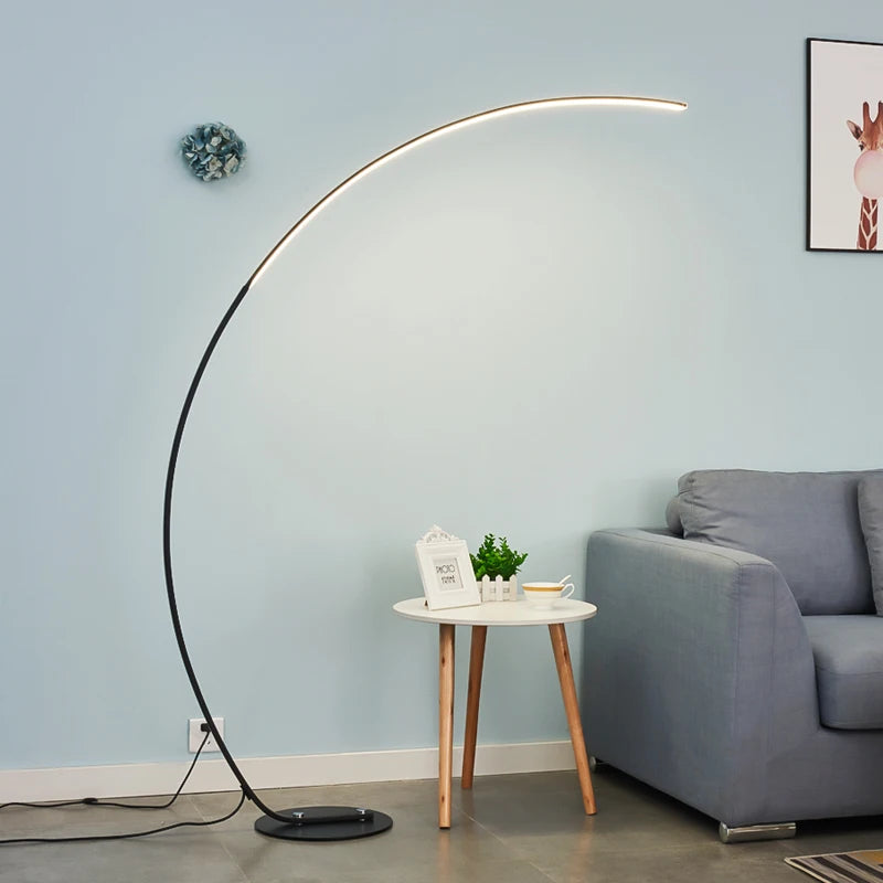 Modern Simple Ledc Shaped Aluminum Floor Lamp, Living Room Next To Sofa, Bedroom, Study, Leisure Fishing Black Floor Lamp