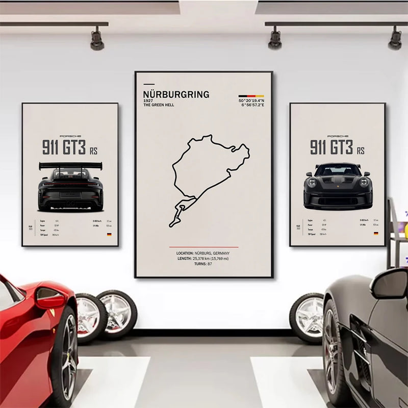 Tableau affiche de voiture de sport allemande 911 gt3 rs art mural décoration