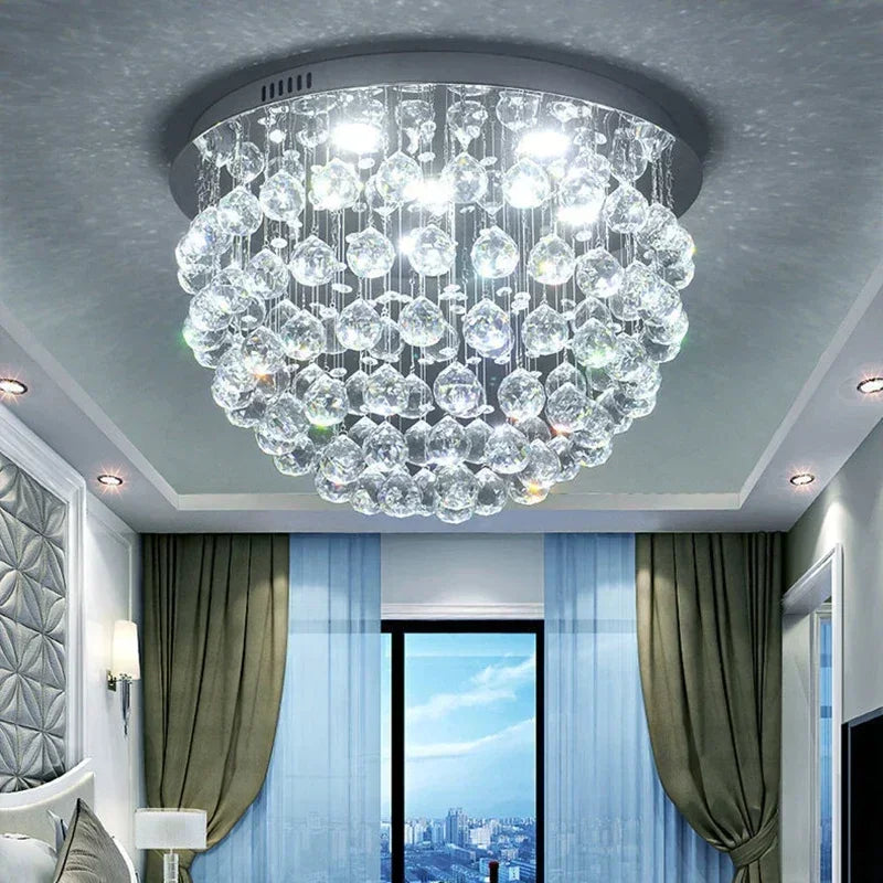 lustre à led avec boules de cristal pour intérieur moderne