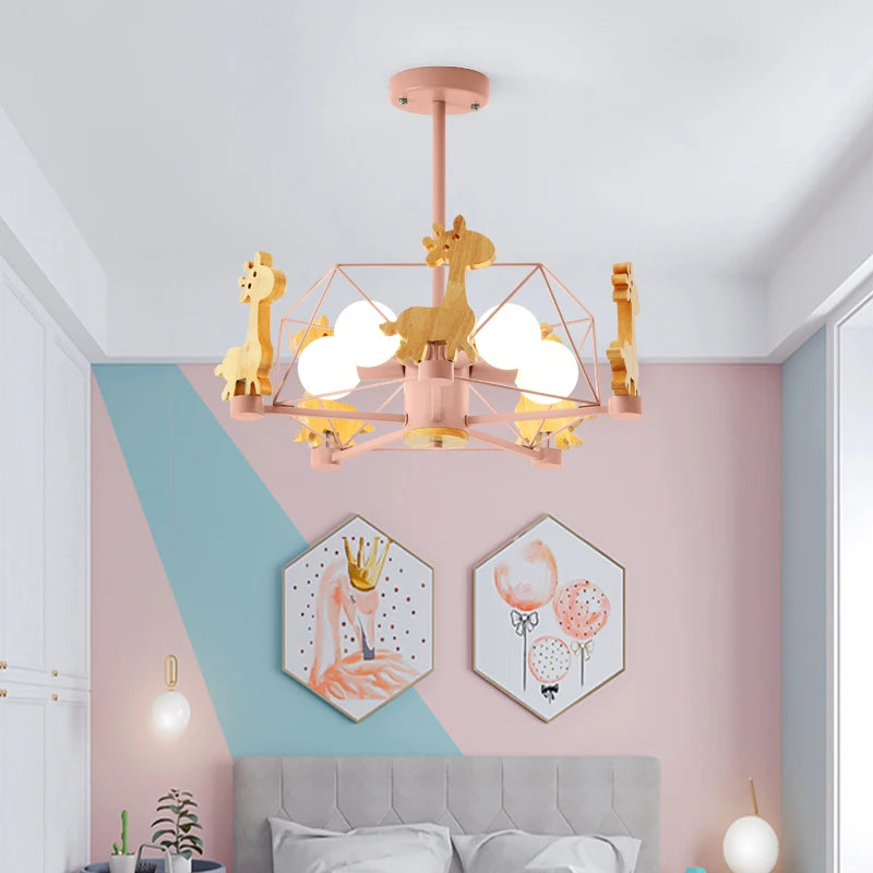 Kids Room Lighting Nordic Children Child Room Ceiling Light E27 Holder Star Diamond LED Suspension Wooden Hanging Lamp