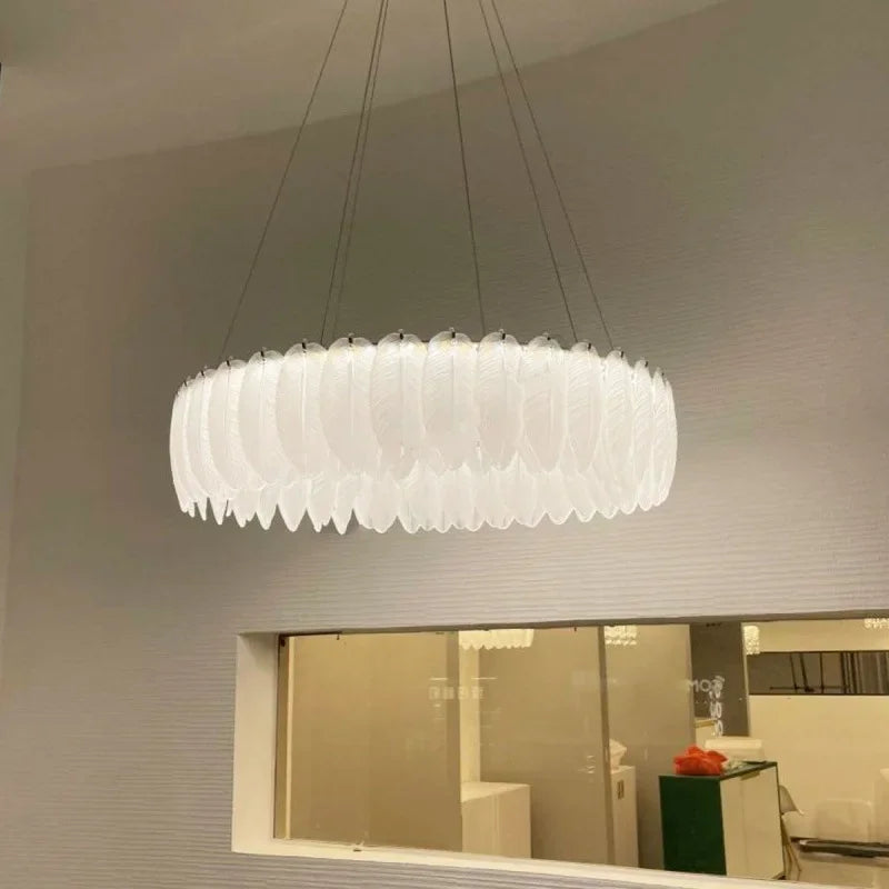 lustre led nordique en verre cristal et plumes décoratif d'intérieur