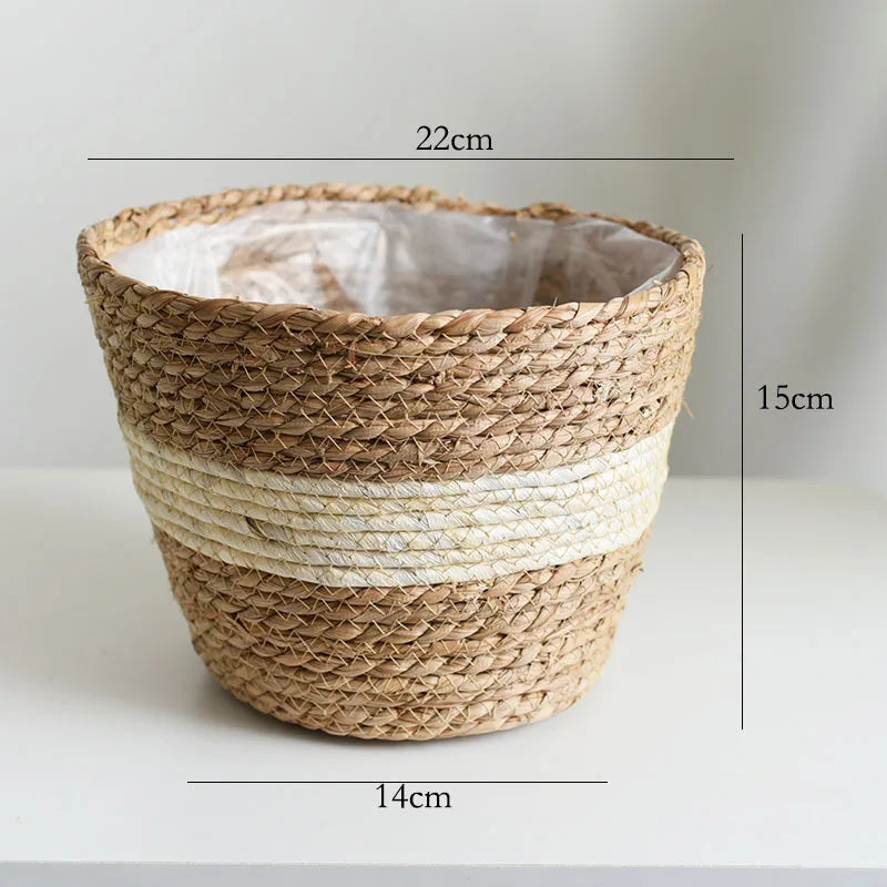 panier en paille pour plantes d'intérieur et d'extérieur