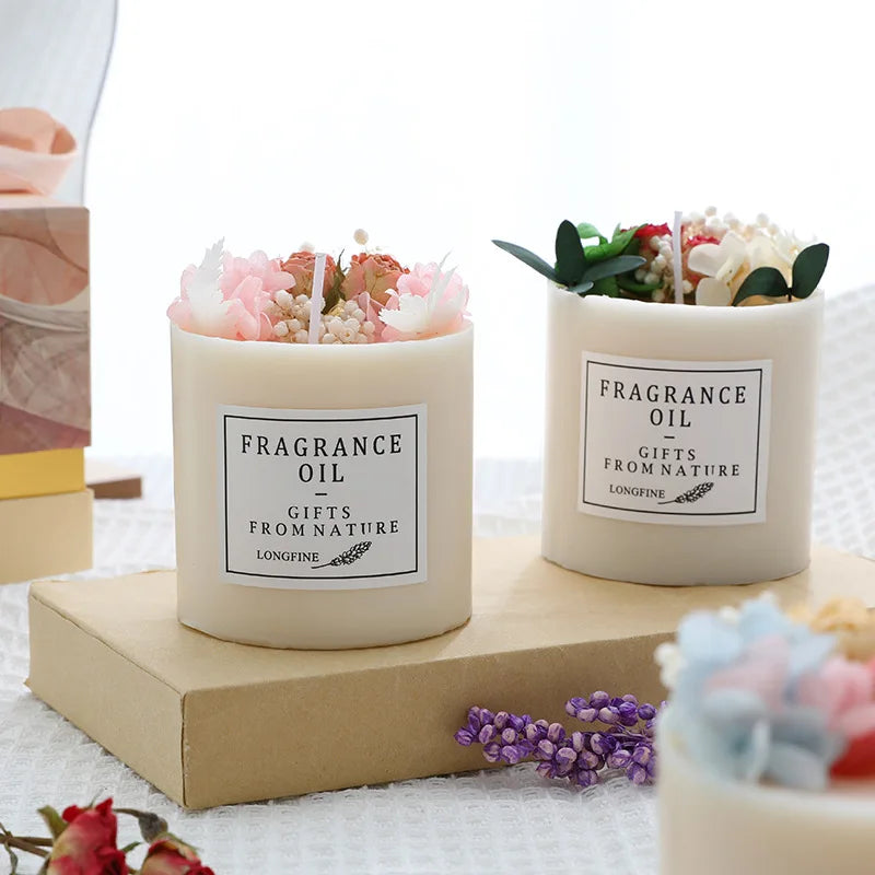 bougie parfumée fleurs séchées en cire de soja décorative et romantique