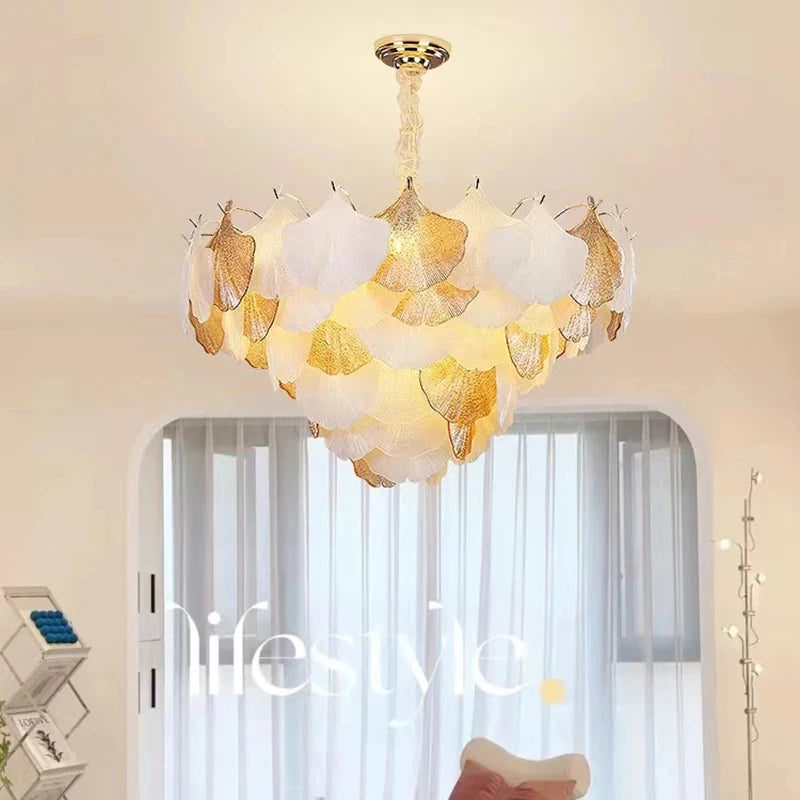 suspension moderne en verre ginkgo pour éclairage intérieur décoratif