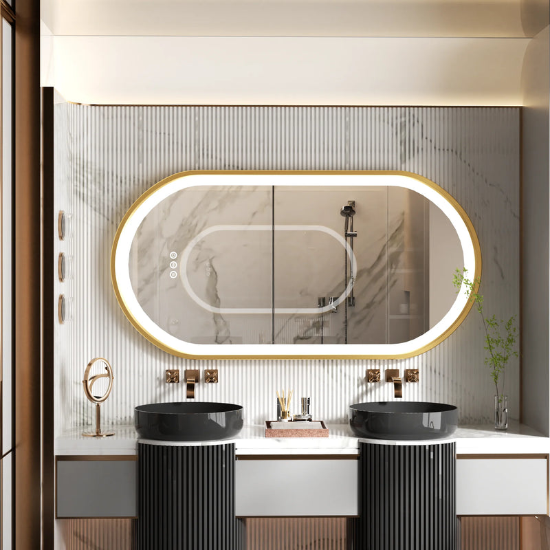 grand miroir oval à led avec éclairage intensité variable et antibuée