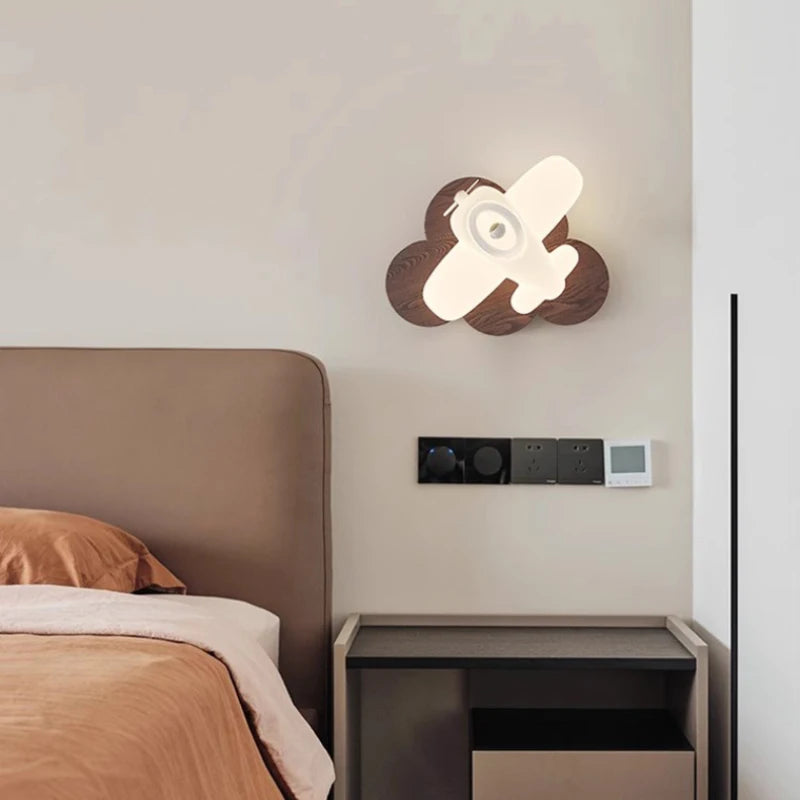 applique murale hélicoptère rétro en bois massif pour chambre enfant