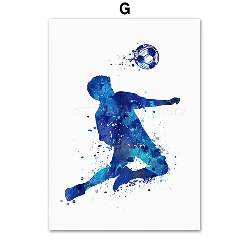 Tableau affiche aquarelle personnalisée joueur de football pour enfants décor mural